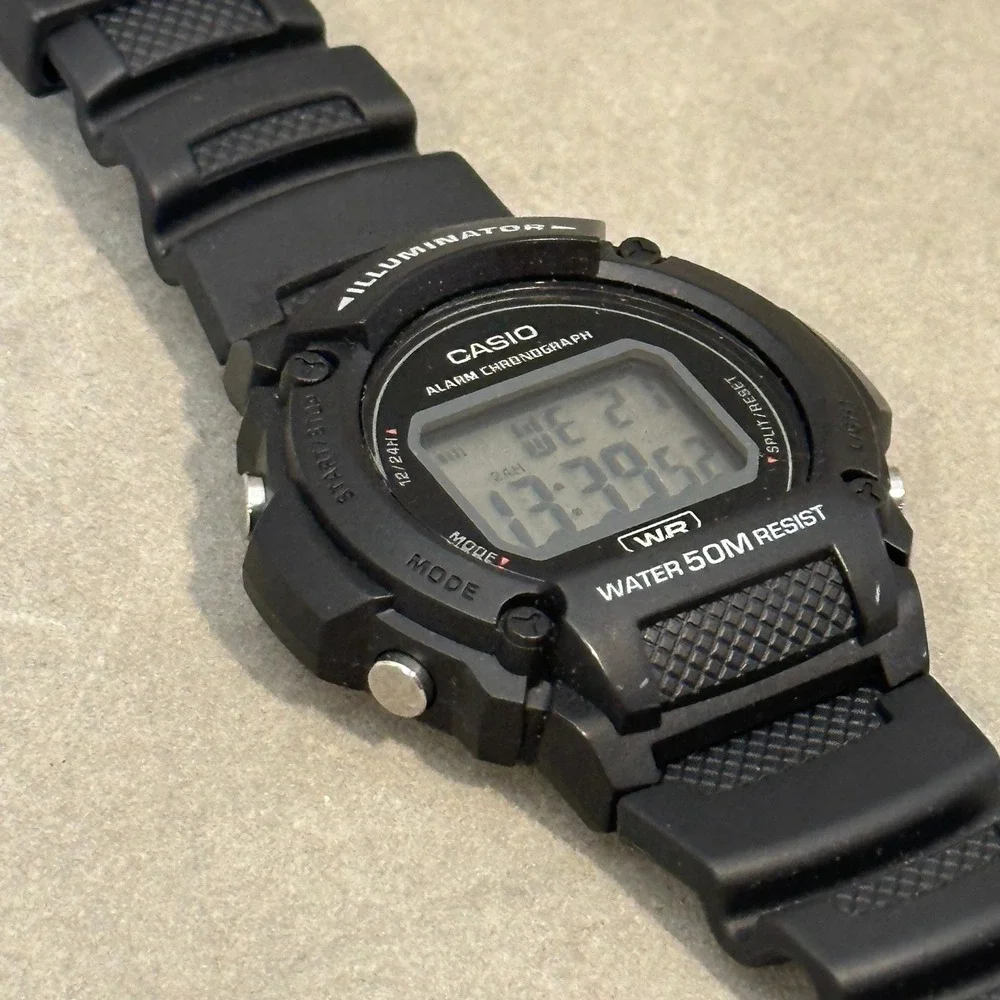 Casio Illuminator Digital Watch Black Resin W-219H 50M Water Resist Alarm Chrono